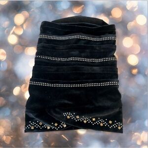 Elegant Black Velvet hat with Rhinestone Accents